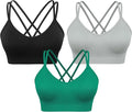VEQKING Women's Cross Back Sports Bra Padded Strappy Medium Support Yoga Bra for Workout Fitness 3 Pack