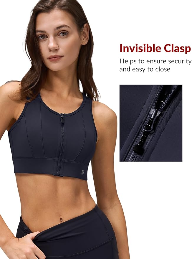 Yvette Front Closure Sports Bras for Women High Support Large Bust Supportive Sports Bra High Impact for Running