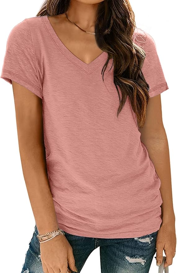 AUTOMET T-Shirts Short Sleeve V Neck Tees Tops for Women Fashion Trendy Lightweight Soft Casual Summer Outfits Clothes 2026