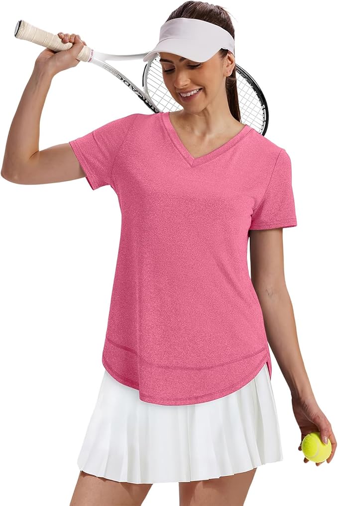 XIEERDUO Womens Workout Tops Short Sleeve Shirts Quick Dry Outfits for Hiking Running V Neck S-3XL