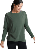 CRZ YOGA Pima Cotton Boat Neck Long Sleeve Shirts for Women - Workout Athletic Yoga Casual Tops Loose Fit Fall T-Shirts