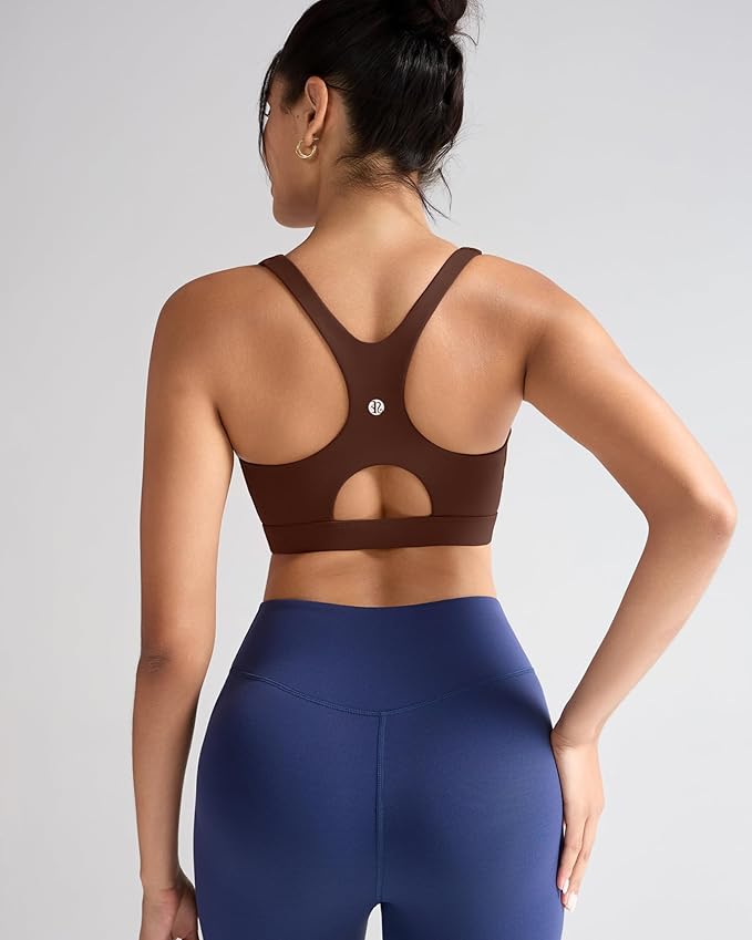 RUNNING GIRL Sports Bras for Women High Support,Racerback High Impact Grey Sports Bra Moulded Cup Workout Bra Push up