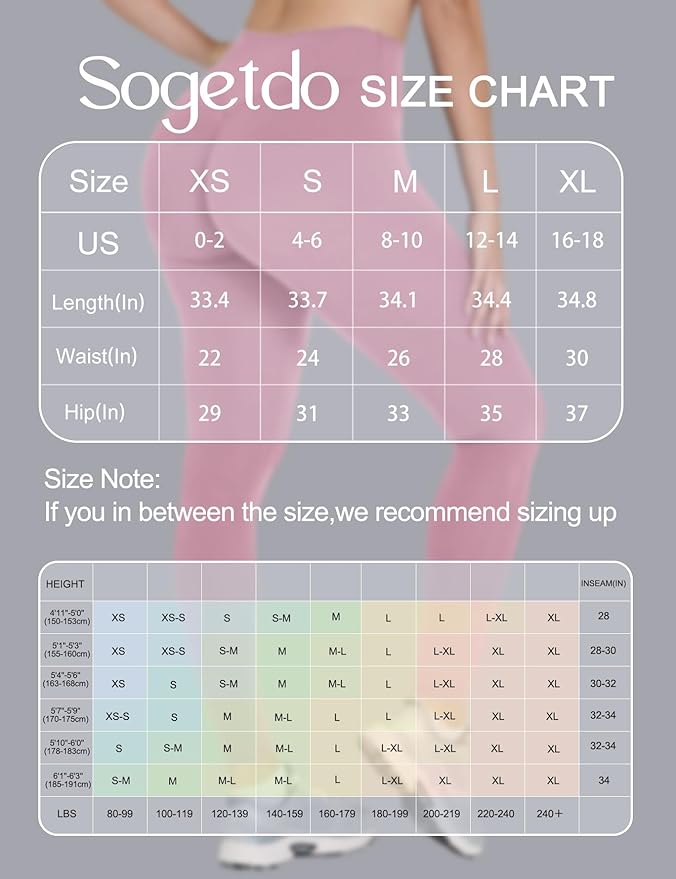 Sogetdo Yoga Leggings for Women Hidden Scrunch Butt Non See Through High Waisted No Front Seam Athletic Gym Workout Pants