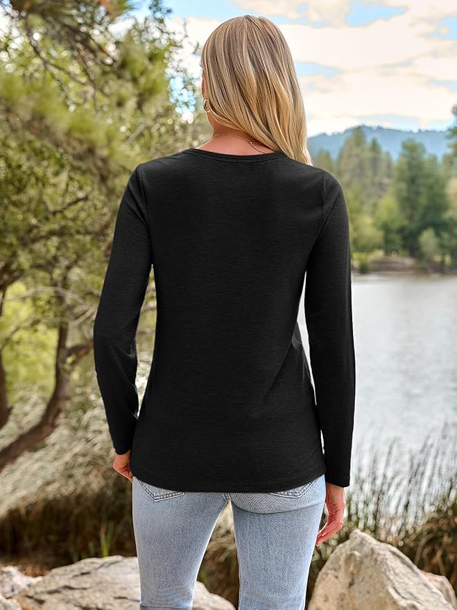AUTOMET Women‘s Basic Long Sleeve Crewneck, Plus Size Winter & Spring Top, Casual Fall Tee for Teacher & Everyday Outfits
