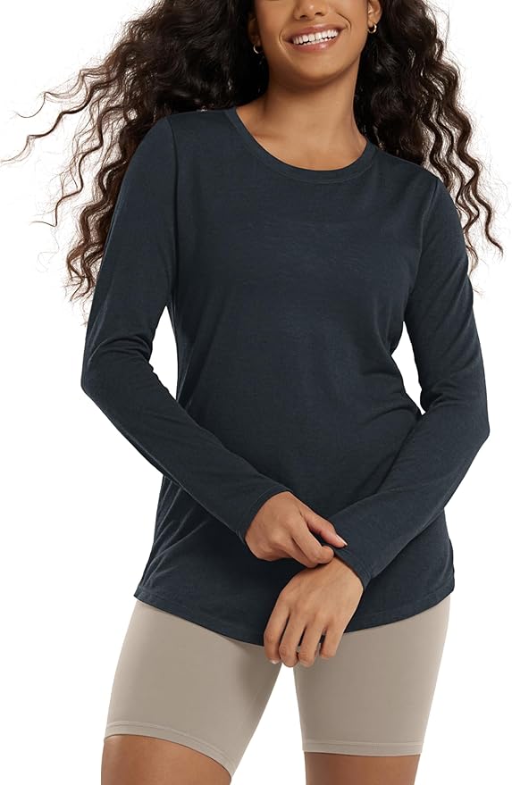 ODODOS Women's Long Sleeve Tunic Top - Ultralight Soft Breathable Side Slit Basic Tee Yoga Workout T-Shirt