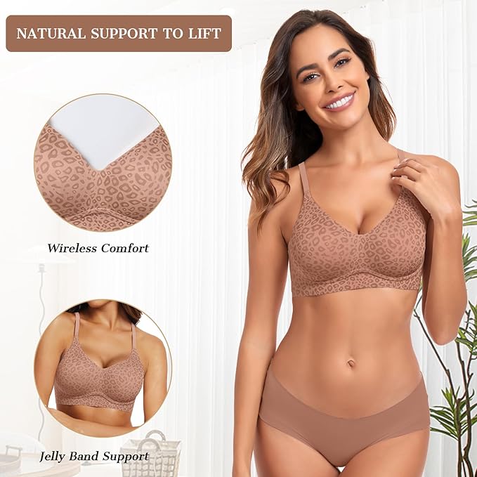 OEAK Womens Wireless Jelly Bras Comfortable Push Up Bra No Underwire Gel Bra Full Support Lift Everyday Seamless Tshirt Bras