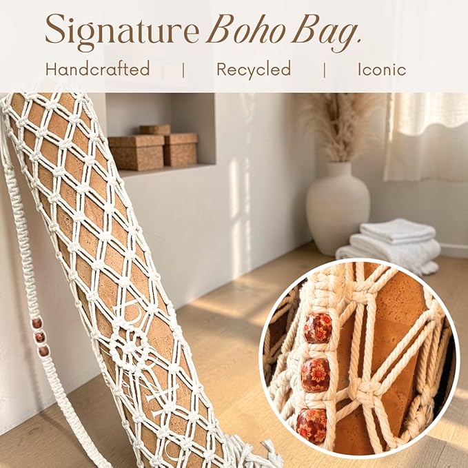 Deluxe Cork Yoga Mat – Gold, Coffee or Vegan Leather Cork Surface & Natural Rubber Base – Premium Natural & Eco Friendly Materials – Includes Signature Handmade Boho Bag