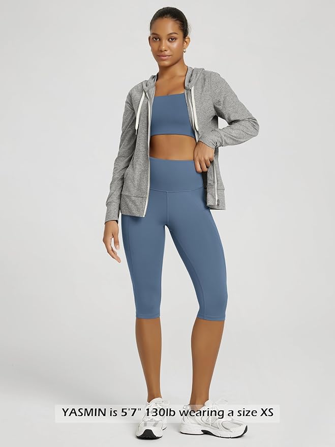 ODODOS Women's High Waisted Yoga Capris with Pockets, Tummy Control Non See Through Workout Athletic Running Capri Leggings