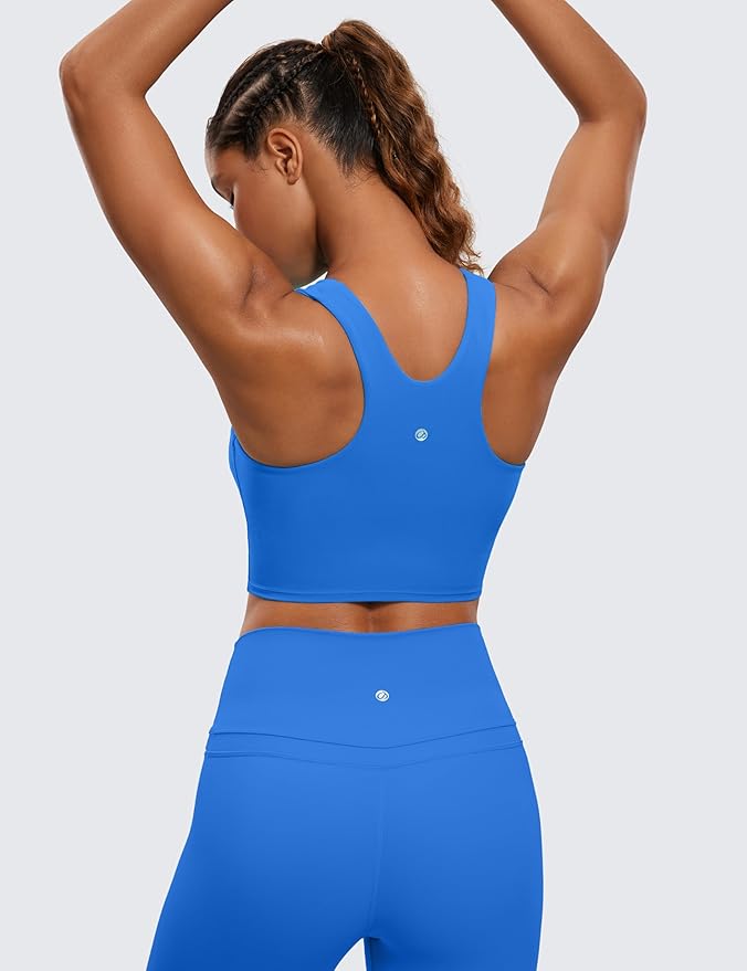 CRZ YOGA Butterluxe High Neck Crop Tank Tops for Women - Racerback Padded Longline Sports Bras Workout