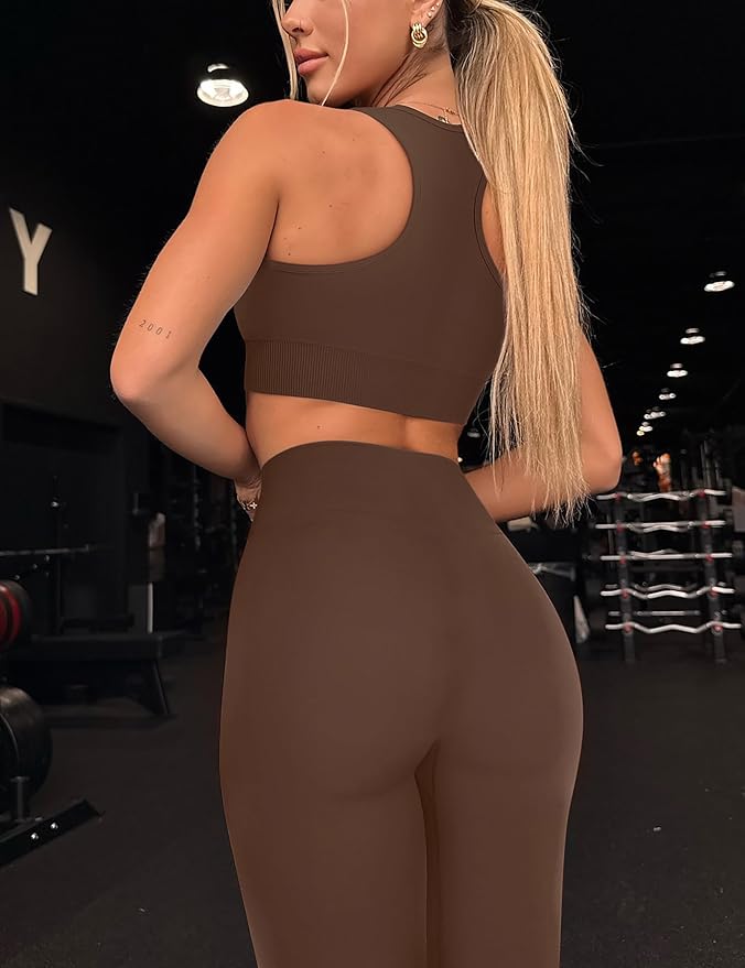 OLCHEE Womens Workout Sets 2 Piece - Acid Wash Seamless Yoga Outfits High Waist Leggings Padded Racerback Sports Bra Gym Set