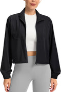 Soothfeel Women's Athletic workout Jacket Lightweight UPF 50+ Long Sleeve Sun Protection Shirts Zip Up Cropped Hiking Tops