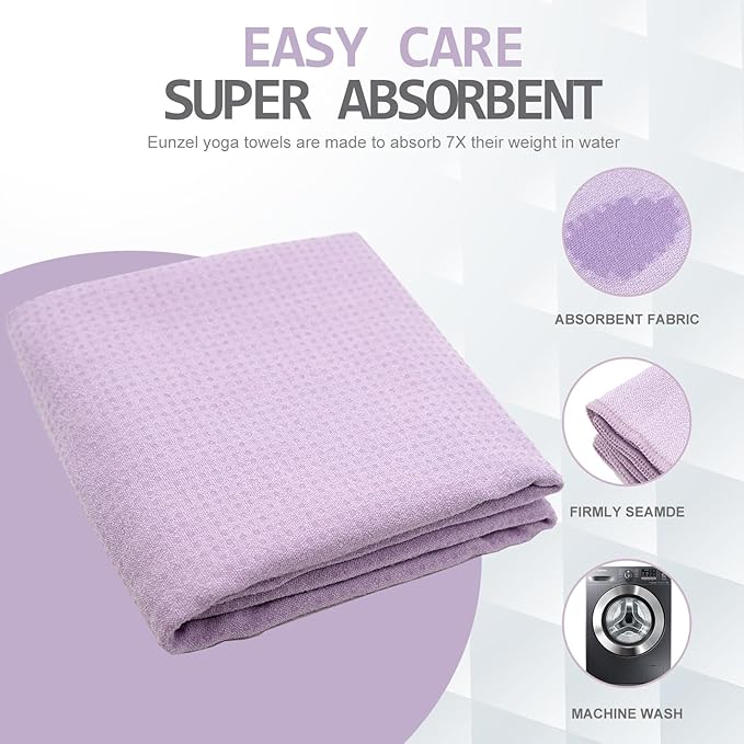 Eunzel 2 Pack Hot Yoga Towel with Grip Dot, Non Slip Yoga Mat Towe Sweat Absorbent Towel for Hot Yoga,Bikram, Pilates and Fitness 72" x 24", Taro Purple/Pink