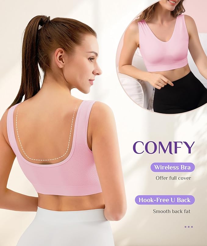 YADIFEN Womens Sports Bras, 3/4/6 Pack Wireless Comfortable Seamless Sleep Yoga Sports Bras for Women with Removable Pads