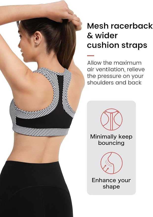 Yvette Zip Front Sports Bra - High Impact Sports Bras for Women Plus Size Workout Fitness Running