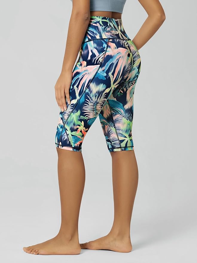 ODODOS Women's High Waisted Yoga Capris with Pockets, Tummy Control Non See Through Workout Athletic Running Capri Leggings