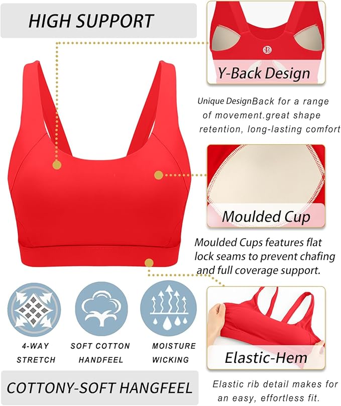 RUNNING GIRL Sports Bra for Women High Support, Molded Cup High Impact Sports Bras for Women with Sewn in Pads