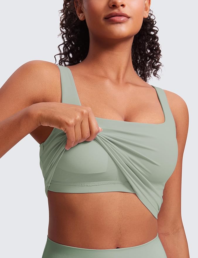 CRZ YOGA Butterluxe Square Neck Crop Tank Tops for Women - Workout Longline Sports Bras Padded Yoga Camisole