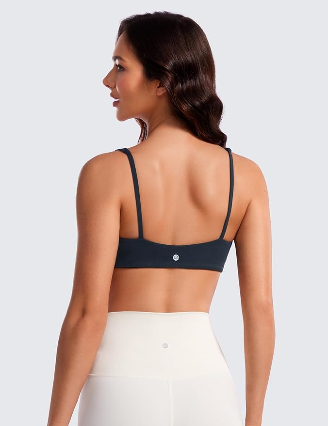 CRZ YOGA Butterluxe Square Neck Spaghetti Strap Sports Bras for Women - Low Coverage Yoga Wireless Padded Cami Crop Top