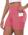 CHRLEISURE Womens Biker Yoga Shorts with Pocket, High Waisted Tummy Control 5 Inch Workout Spandex Athletic Gym Shorts