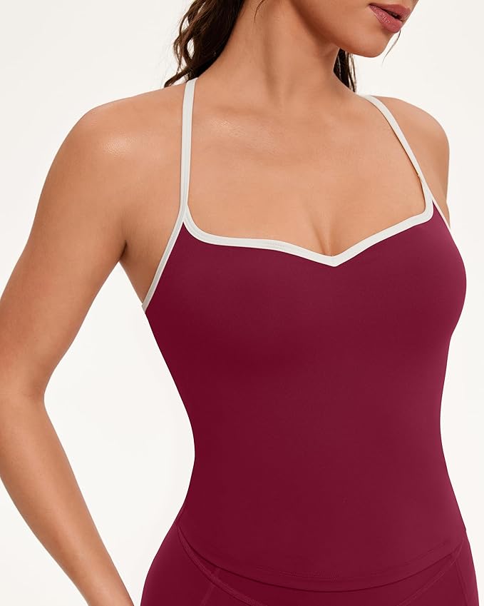 OMKAGI Sports Bras for Women Cute Sweetheart Neck Workout Tank Tops Open Back Yoga Bra Top