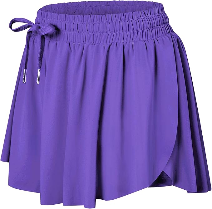 Wsirmet Flowy Shorts for Women Butterfly Shorts 2 in 1 Athletic Workout Gym Biker Running Shorts with Pockets
