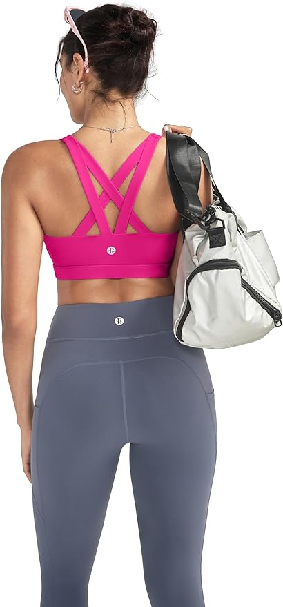RUNNING GIRL Sports Bras for Women,Padded Strappy Sports Bras Criss-Cross Back Medium Support Sports Bras with Removable Cups