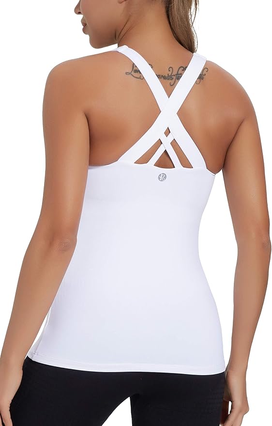 RUNNING GIRL Sports Bras for Women,Padded Strappy Sports Bras Criss-Cross Back Medium Support Sports Bras with Removable Cups