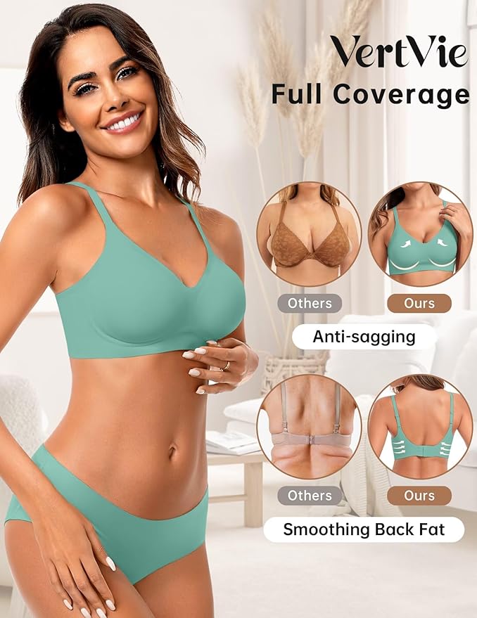 Vertvie Womens Seamless Jelly Bras No Underwire Comfort Push Up Bras Buttery Soft Wireless Bralette Full Coverage Sports Bra