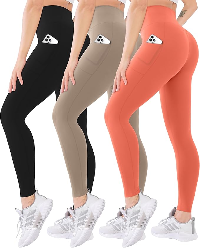 Blisset 3 Pack High Waisted Leggings for Women with Pockets Soft Active Tummy Control Pants for Yoga Running & Daily Wear