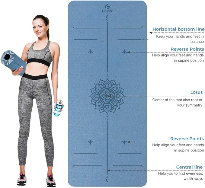 Gruper Yoga Mat Non Slip TPE Extra Wide Yoga Mat with Alignment Mark, 72"L x 32"W x 0.32"/0.24"Th (183cm x 80cm x 8mm/6mm), Anti-Tear Exercise Mat with Carrying Strap and Bag, Workout Mats for Yoga, Pilates