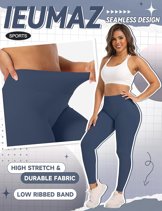 Ieumaz Scrunch Butt Lifting Leggings for Women Gym Seamless Workout Leggings Mid Low Waist Tummy Control Yoga Pants