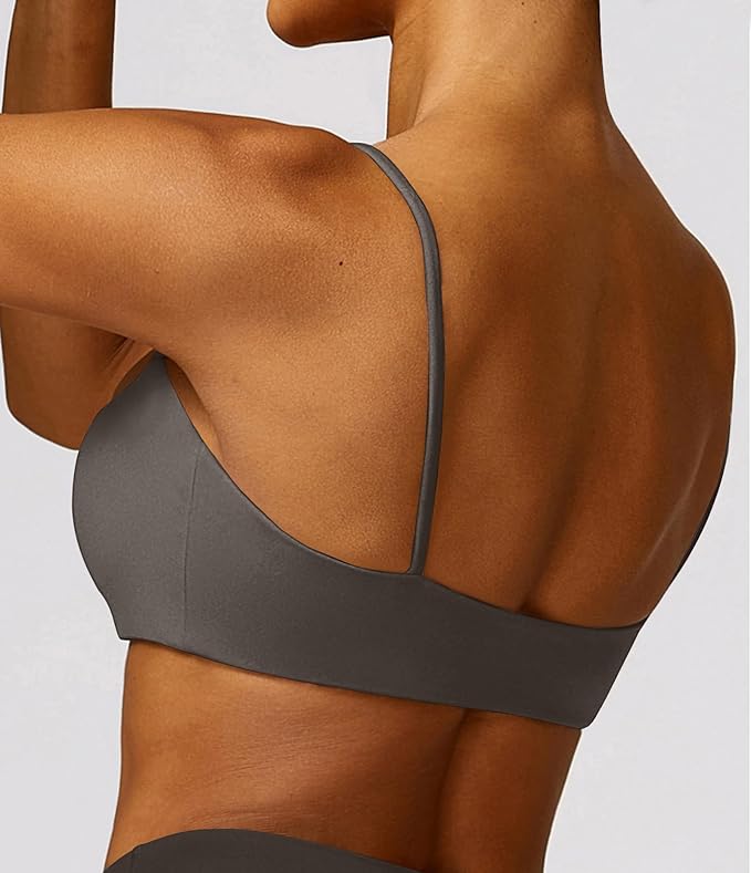Comper Women's Sports Bra with Thin Straps Stretchy Wirefree Workout Bras Lightweight Workouts Bralette with Removable Pads