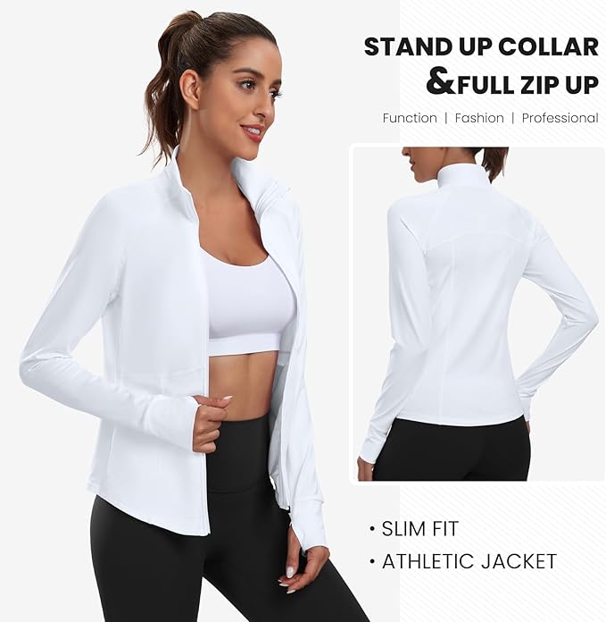Women's Athletic Jackets Lightweight Sport Workout Jackets Zip Up Running Jackets with Thumb Holes for Gym Yoga