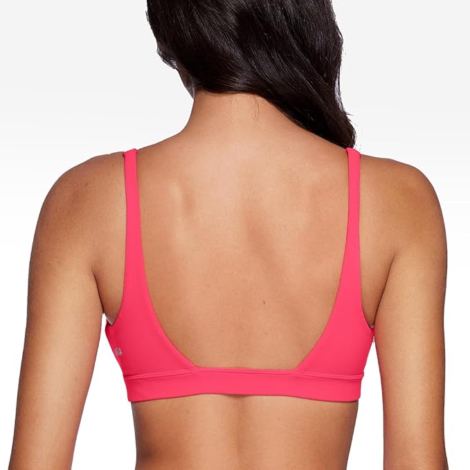 INGIA Womens Deep V-Neck Sports Bra Padded Low Impact Fitness Yoga Bra U Back Wireless Workout Bra Contour Crop Top
