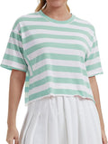 Women's Oversize Workout Crop Tops Casual Short Sleeve Drop Shoulder Boxy T-Shirts Roll Hem Basic Loose Yoga Running Tees