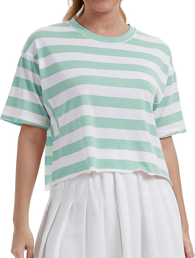 Women's Oversize Workout Crop Tops Casual Short Sleeve Drop Shoulder Boxy T-Shirts Roll Hem Basic Loose Yoga Running Tees
