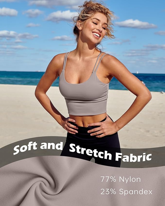 Everrysea Sports Bras for Women High Support Longline Workout Tank Tops Built in Bra Strappy Yoga Padded Crop Top