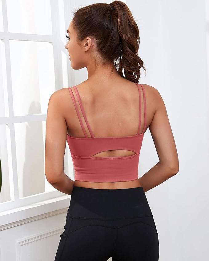 Everrysea Sports Bras for Women High Support Longline Workout Tank Tops Built in Bra Strappy Yoga Padded Crop Top