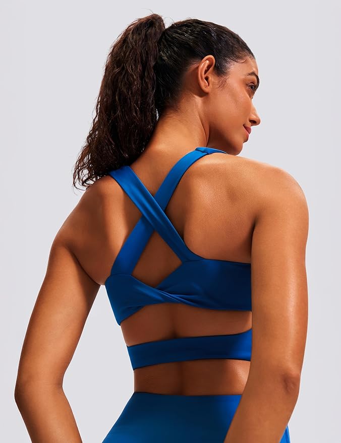 Sports Bras for Women Criss-Cross Back Padded Workout Tank Tops Medium Support Crop Tops for Women
