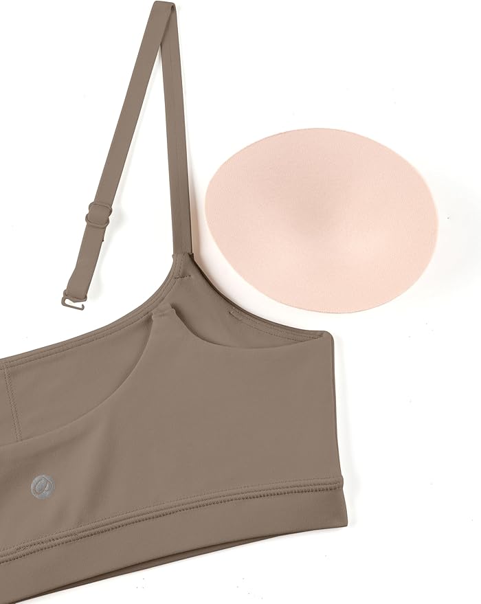 CRZ YOGA Butterluxe Adjustable Spaghetti Strap Sports Bras for Women - Scoop Neck Wireless Padded Yoga Workout Crop Top