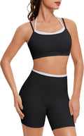 OMKAGI Workout Sets for Women Cute Doubel Layer Open Back Sports Bras Gym Shorts Outfits