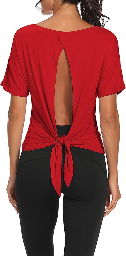 Bestisun Workout Tank Tops Open Back Yoga Exercise Shirts Tie Back Athletic Clothes for Women