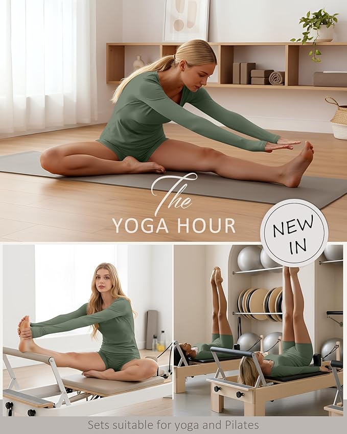 Women Workout Sets 2 Piece Yoga Square Neck Long Sleeve Top Athletic Seamless Short Pockets Sport Gym Run Outfits
