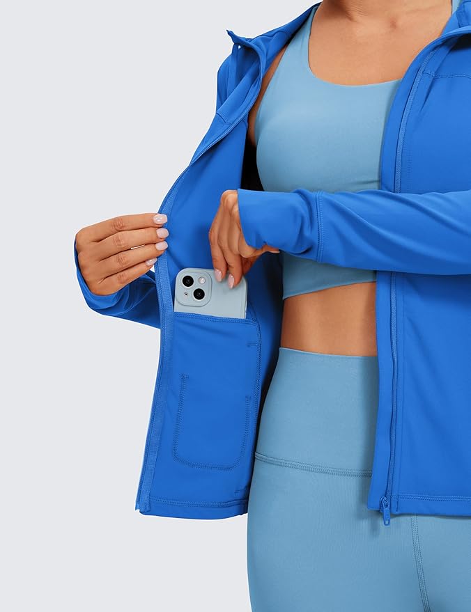 CRZ YOGA Butterluxe Hooded Athletic Jackets for Women - Full Zip Track Casual Tops with Thumb Holes Pockets