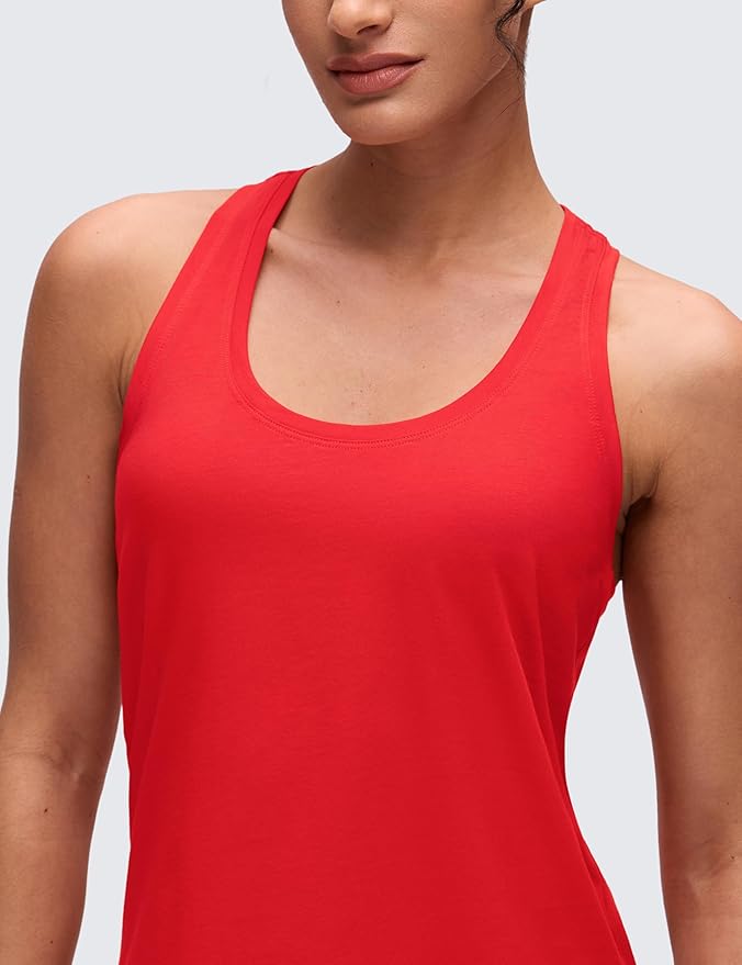 CRZ YOGA Pima Cotton Racerback Tank Tops for Women - Workout Athletic Casual Soft Scoop Neck Sleeveless Shirts