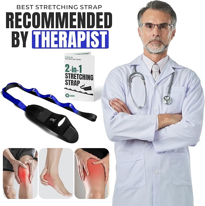 Stretch Strap with Loops Physical Therapy - Full Body Exercise Straps for Stretching with Detachable Foot - Leg & Calf Stretcher for Plantar Fasciitis, Physical Therapy, Pain Relief, and Flexibility