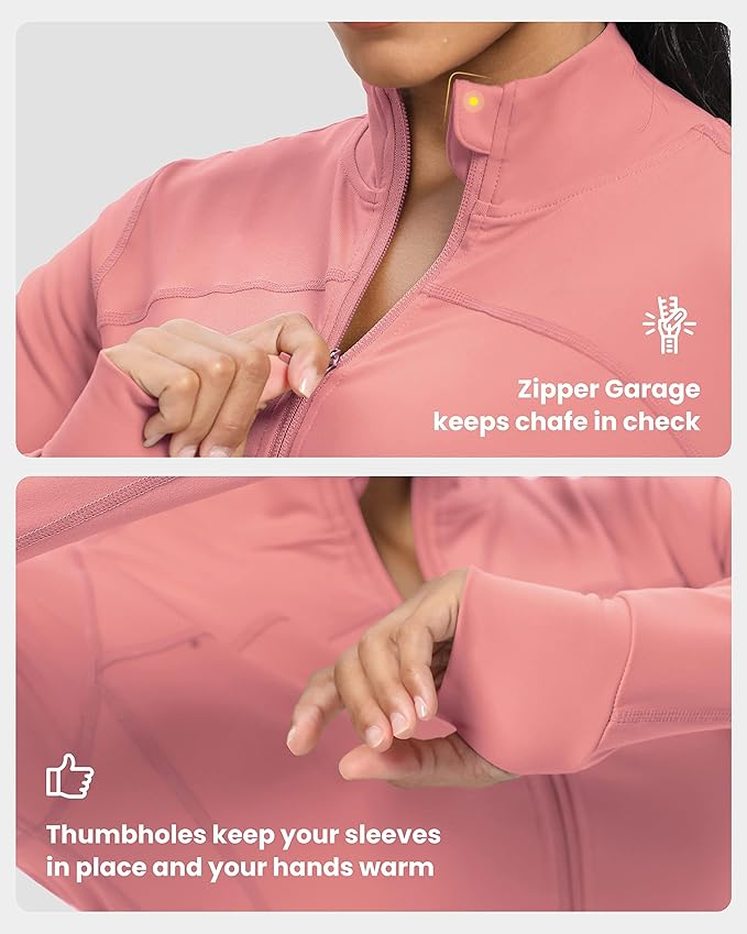 GYM RAINBOW Womens Zip Up Workout Jakcets Lightweight Slim Fit Running Athletic Jackets with Thumb Holes