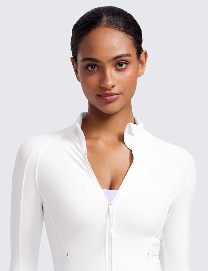 CRZ YOGA Butterluxe Waist Length Jackets for Women - Full Zip Athletic Track Tops with Thumb Holes Pockets