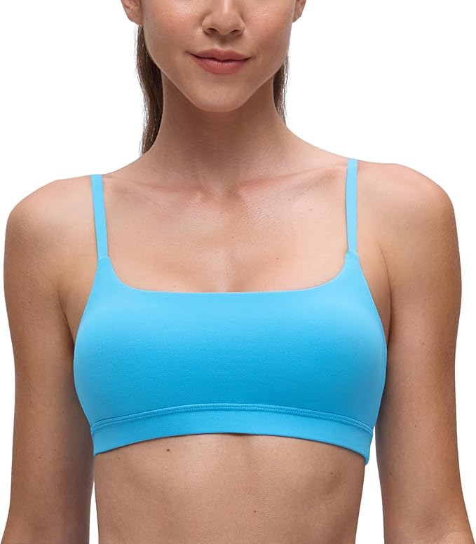 CRZ YOGA Butterluxe Adjustable Spaghetti Strap Sports Bras for Women - Scoop Neck Wireless Padded Yoga Workout Crop Top