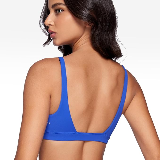 INGIA Womens Deep V-Neck Sports Bra Padded Low Impact Fitness Yoga Bra U Back Wireless Workout Bra Contour Crop Top